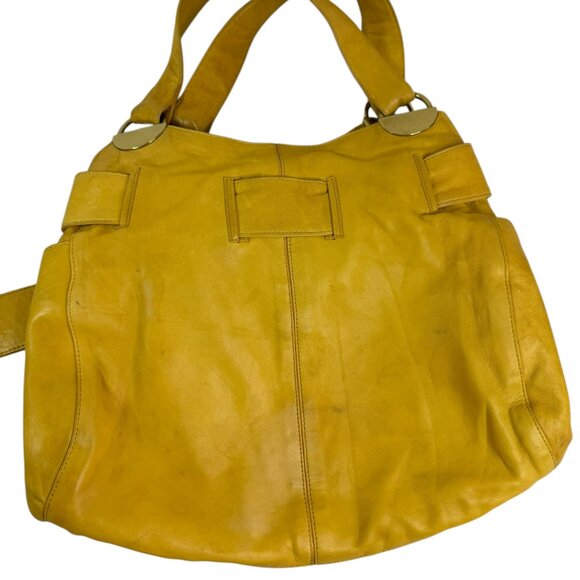 Kooba Vintage Mustard Yellow Leather Tote Bag with Bow Detail & Gold Hardware - Picture 9 of 14
